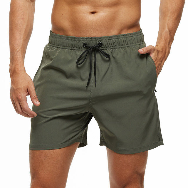 JustSun Zwembroek voor heren, met ritssluiting, sneldrogende zwemshorts met mesh-voering, Leger Groen, XL