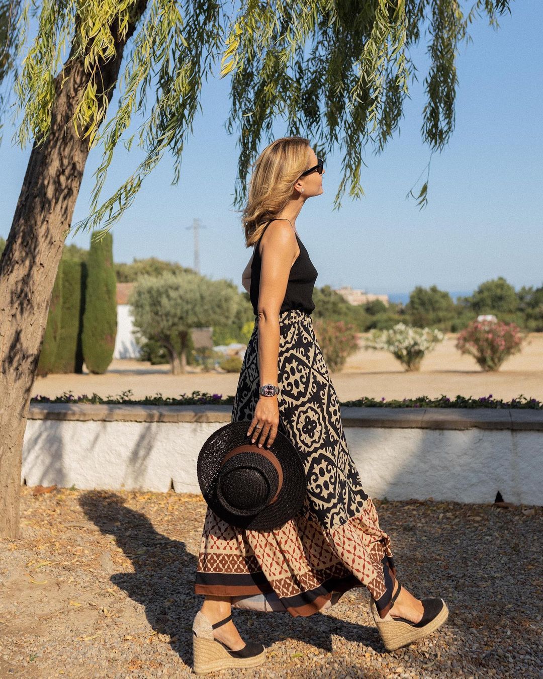 Bedrukte Boho Maxirok met vloeiende snit en franjes – Yalina