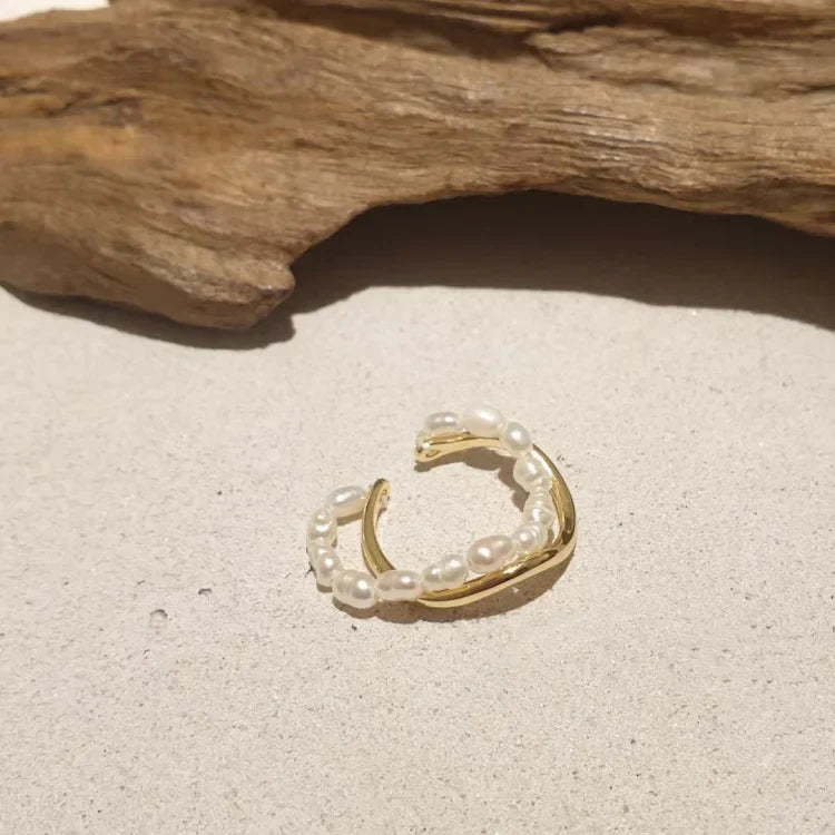 Dubbelgelaagde Gouden Ring met Zoetwaterparel - Ivy