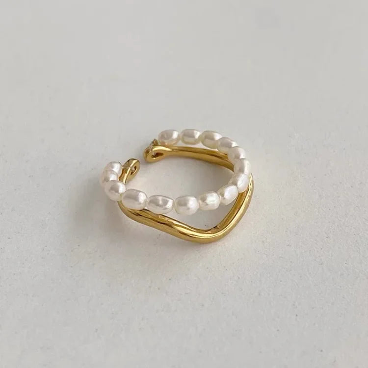 Dubbelgelaagde Gouden Ring met Zoetwaterparel - Ivy