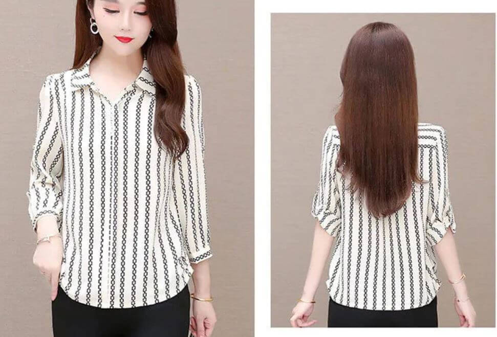 Stijlvolle dames chiffon blouse met knopen & omgeslagen kraag – Fenya