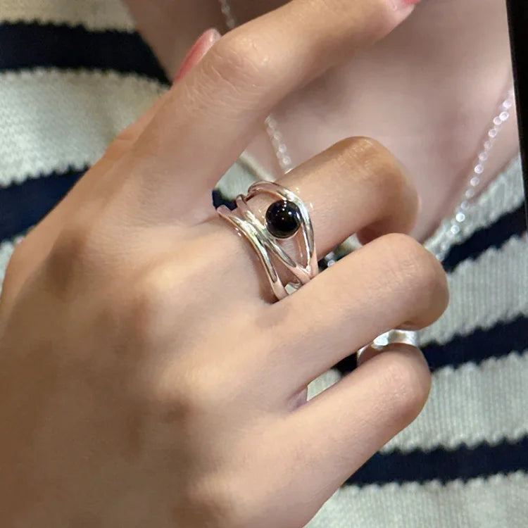 Zwarte Onyx Multilijnen Ring - Arden