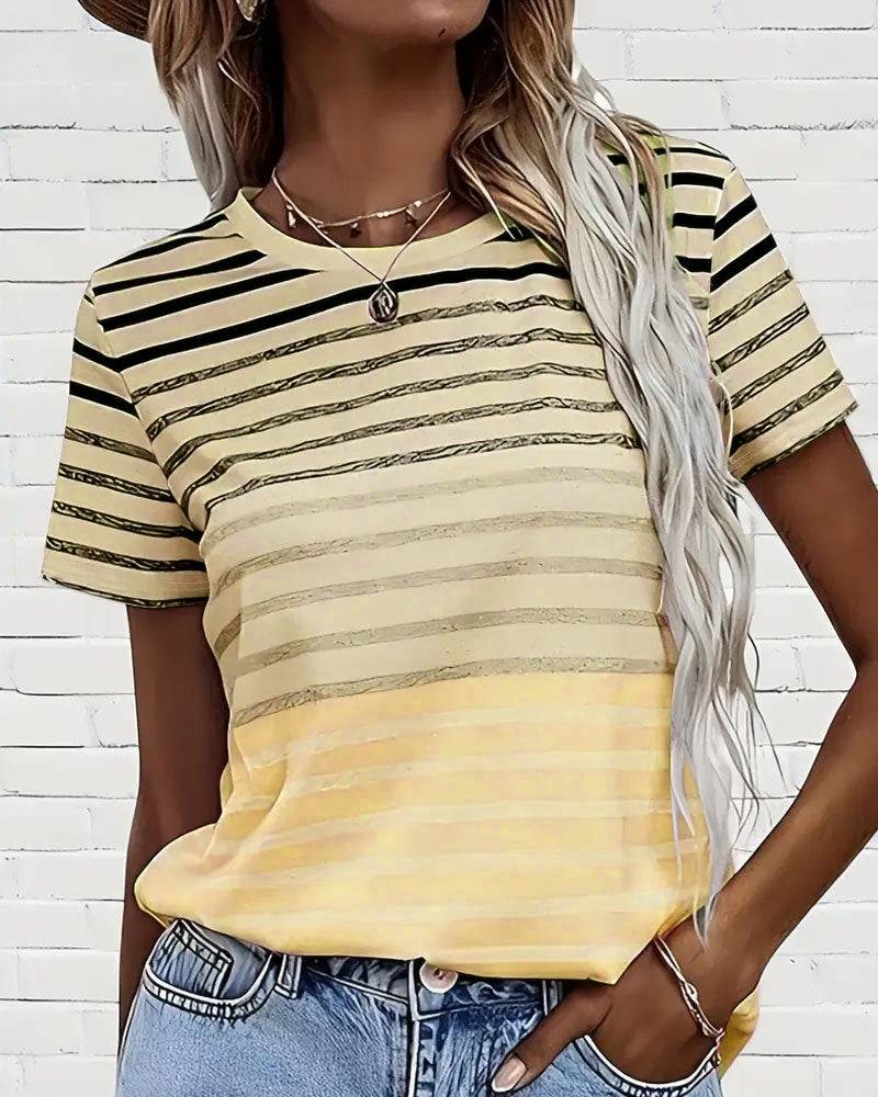 Gestreept dames T-shirt met ronde hals en kleurverloop – Melia