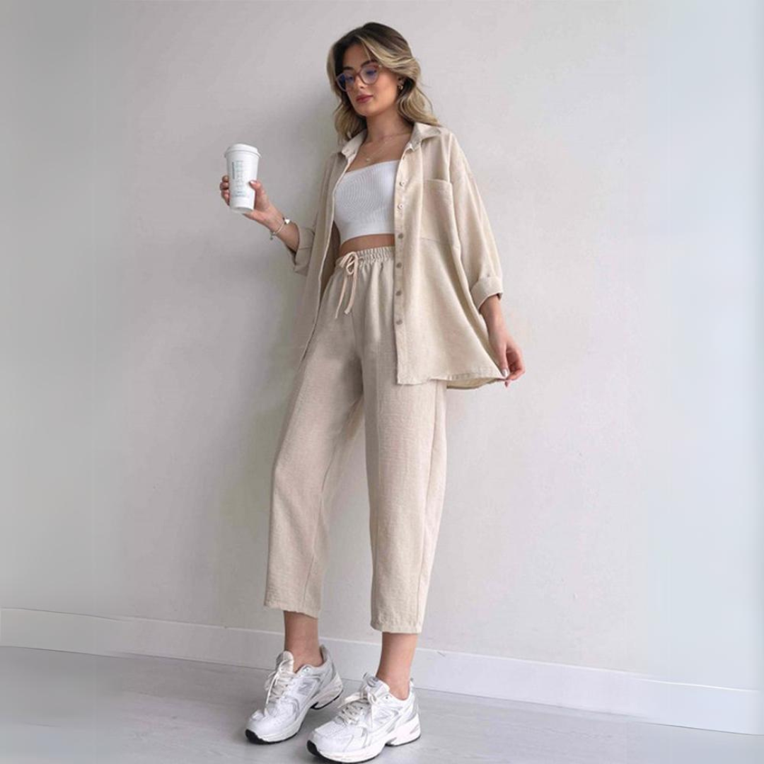 Lichte Tweedelige Linnen Dames Set - Camille