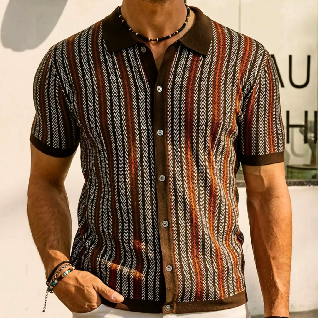 Ademende heren Chevron poloshirt met knoopsluiting - Julian