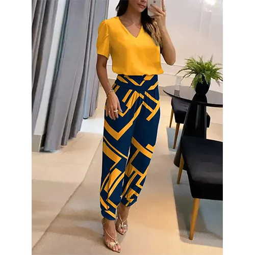 Trendy dames jumpsuit met korte mouwen en wijde pijpen - Alina