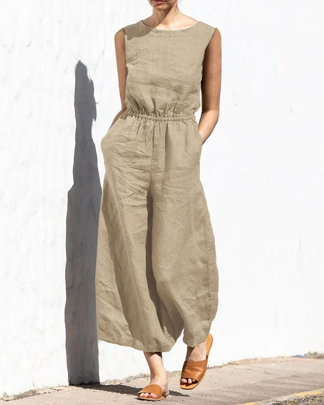 Mouwloze Dames Jumpsuit met Wijde Pijpen – Aurelia