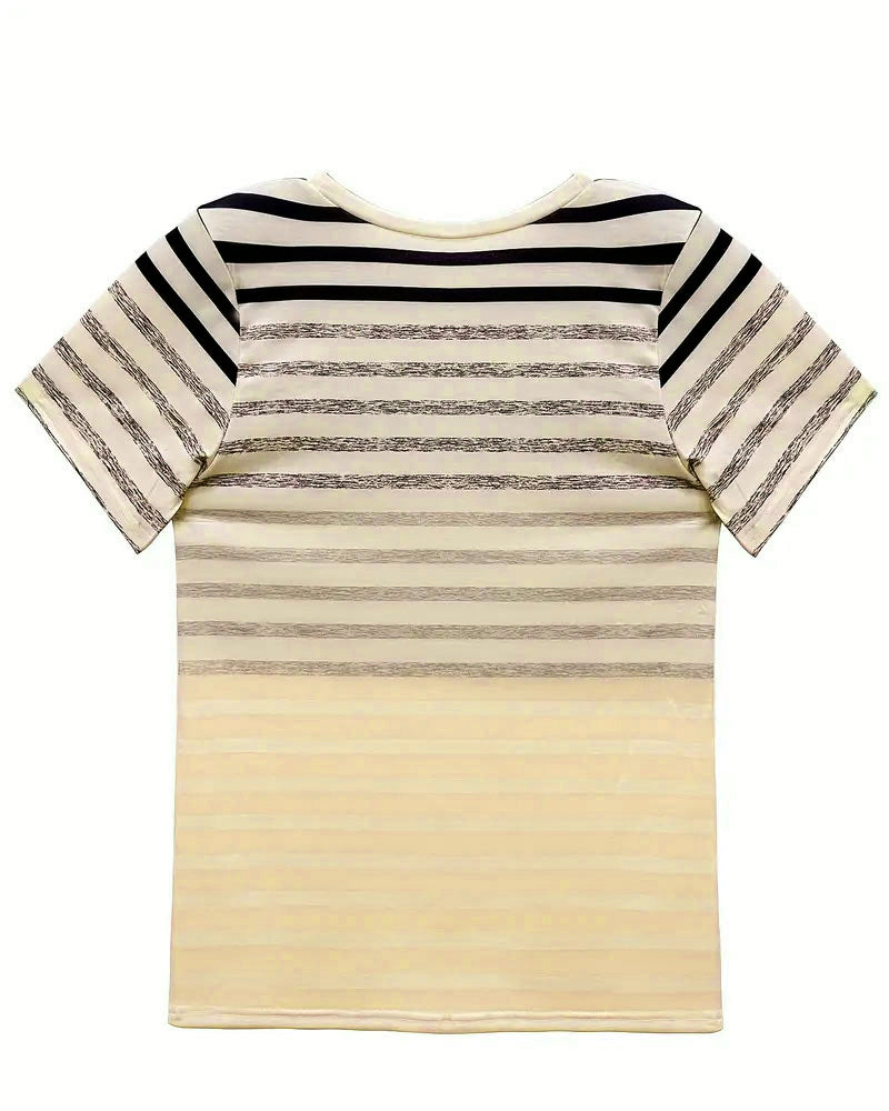 Gestreept dames T-shirt met ronde hals en kleurverloop – Melia