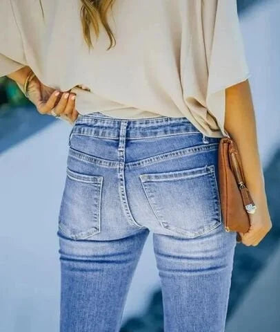 Trendy Denim Broek met Hoge Taille - Mila