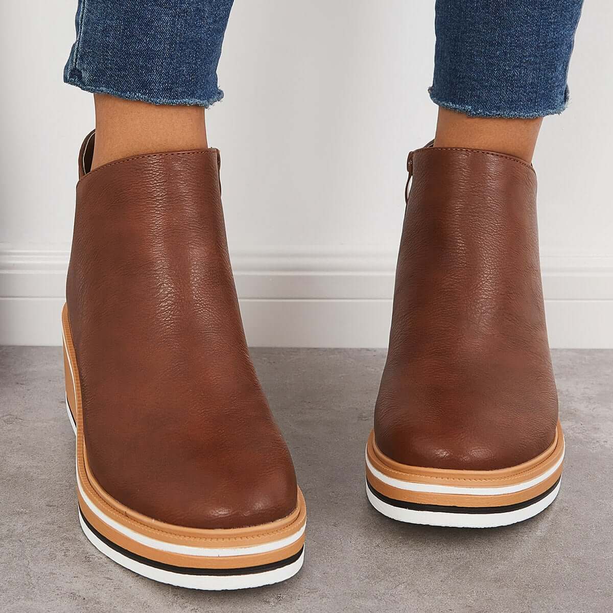 Trendy Dames Enkellaarzen met Ritssluiting en Plateau - Alessia