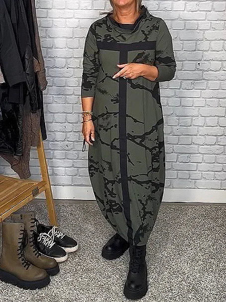 Jurk met Lange Mouwen en Retropatroon – Livienne