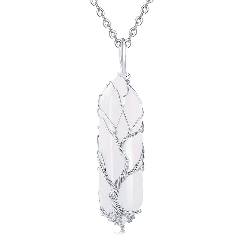 Stijlvolle Kristal met Levensboom Edelsteen Halsketting - Elara