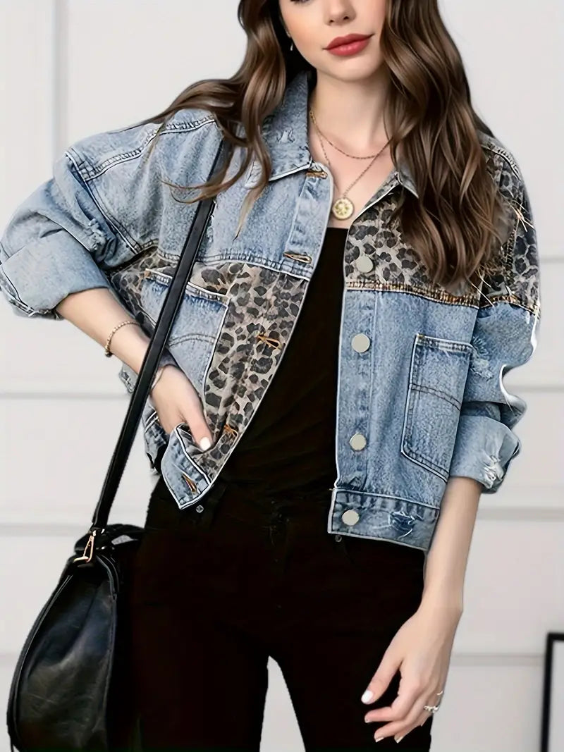 Wildly Chic Luipaardprint Denim Jas - Leona