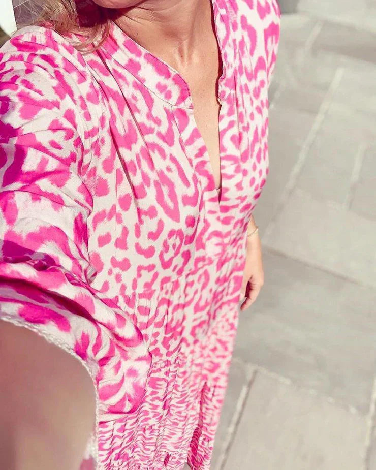 Trendy Maxi Jurk met Roze Luipaardprint - ChicSafari