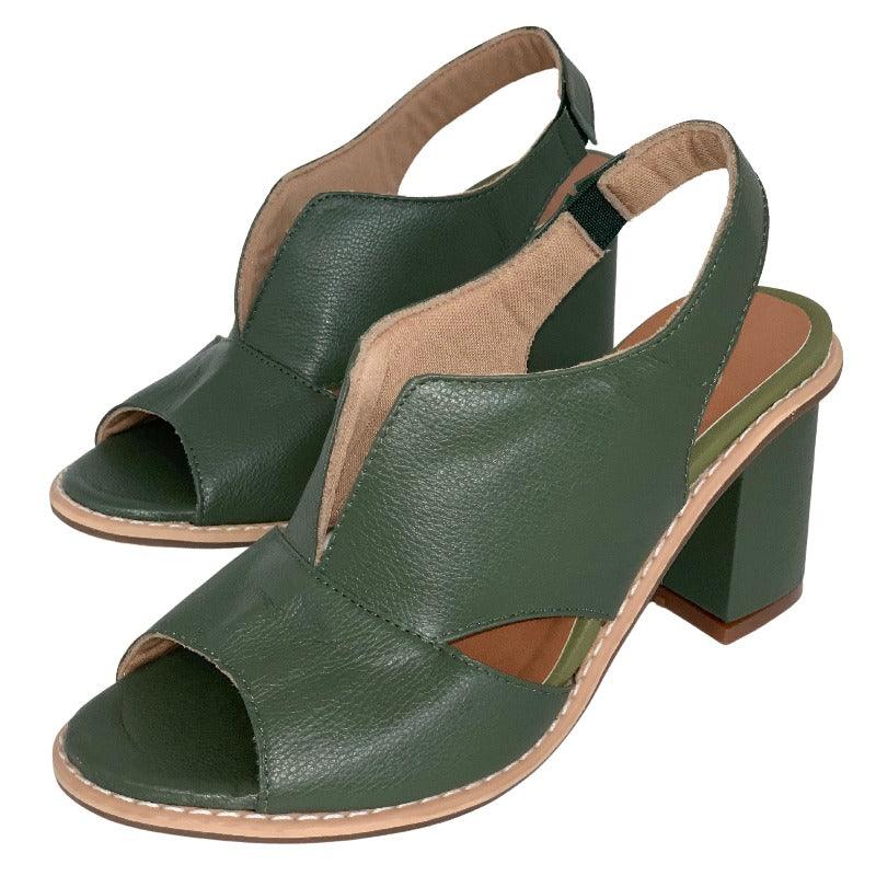 Dames leren sandalen met hak en comfortabel voetbed - Selina