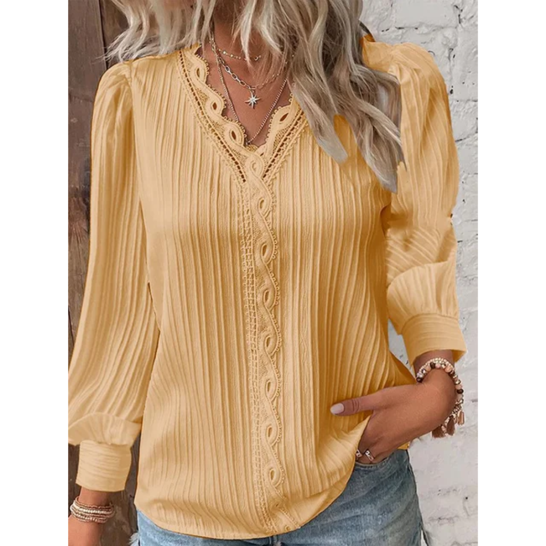 Stijlvolle damesblouse met V-hals en lange mouwen - Alvara
