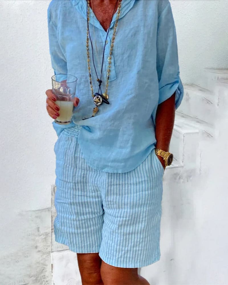 Gestreepte Katoen-Linnen Dames Shorts – Nina