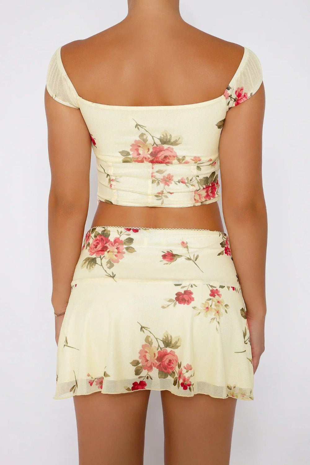 Tweedelige dames zomerset met bloempot en minirok - Malia