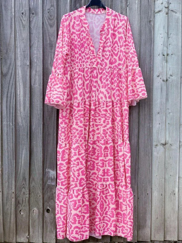 Trendy Maxi Jurk met Roze Luipaardprint - ChicSafari