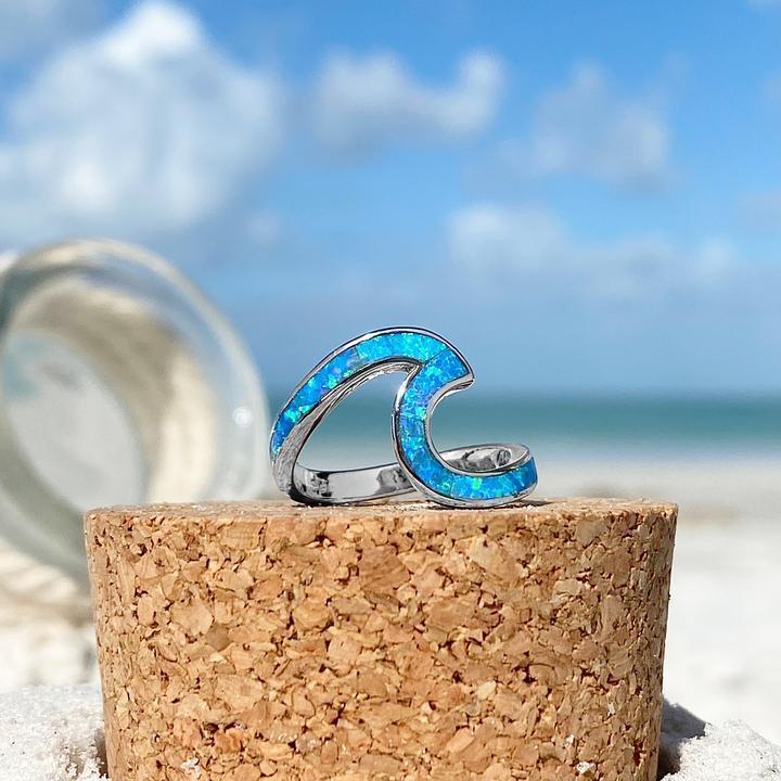 Oceaangolven Ring van Opaal en Zilver - Livia