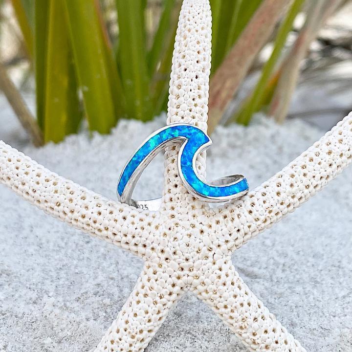 Oceaangolven Ring van Opaal en Zilver - Livia