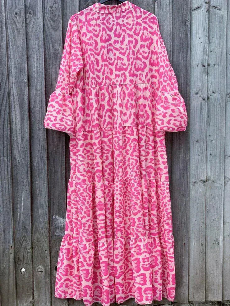 Trendy Maxi Jurk met Roze Luipaardprint - ChicSafari