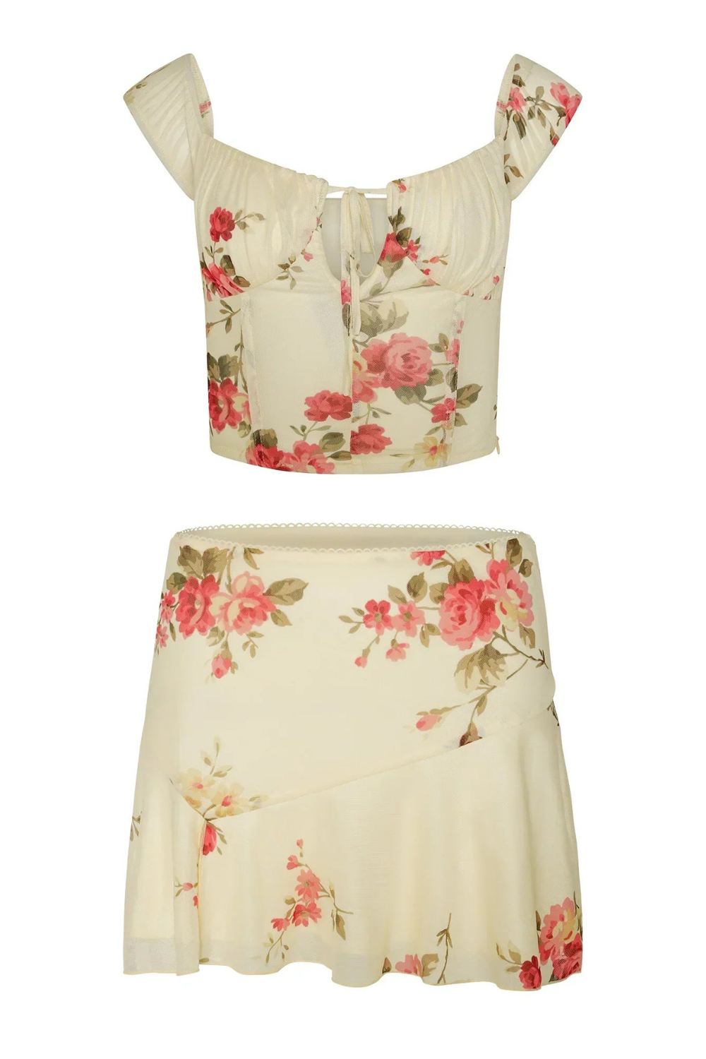 Tweedelige dames zomerset met bloempot en minirok - Malia