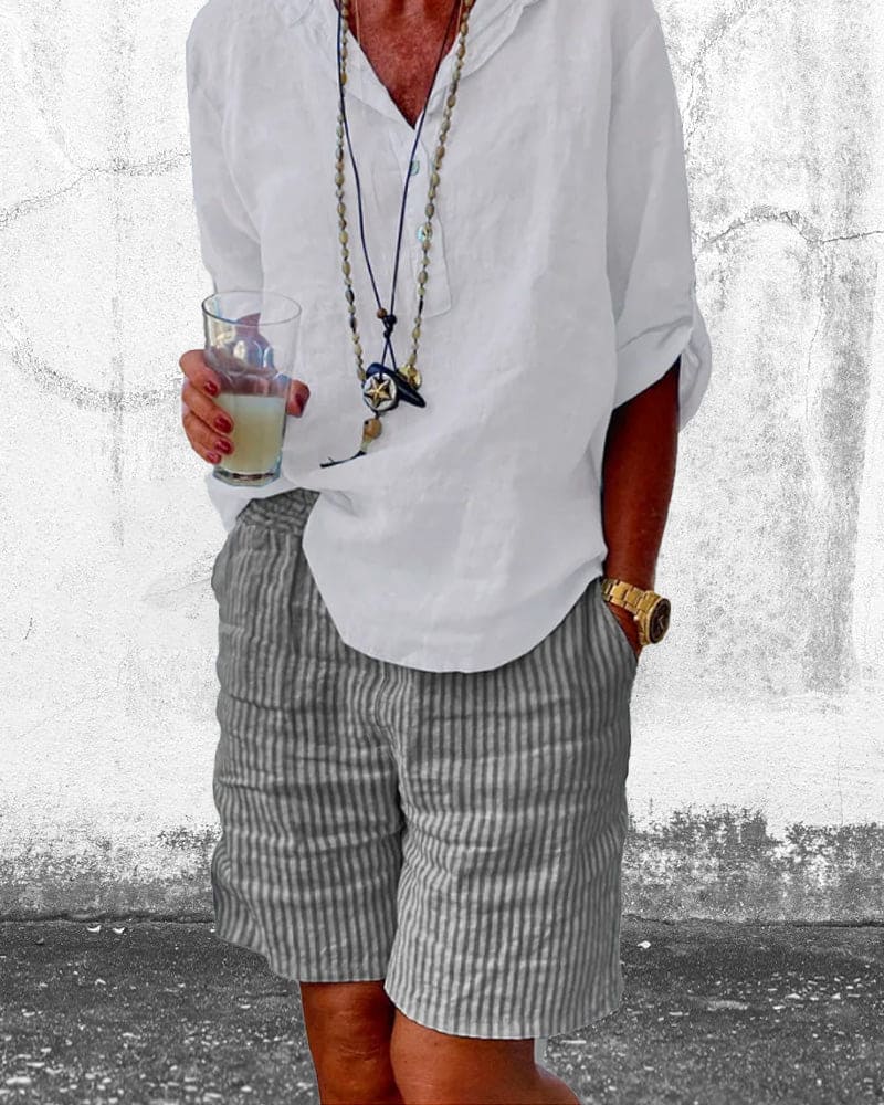 Gestreepte Katoen-Linnen Dames Shorts – Nina