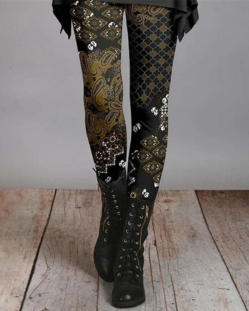 Bohemian Retro Leggings met Etnische Prints – Ziva