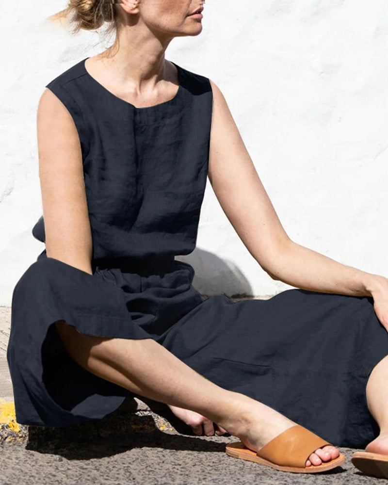 Mouwloze Dames Jumpsuit met Wijde Pijpen – Aurelia