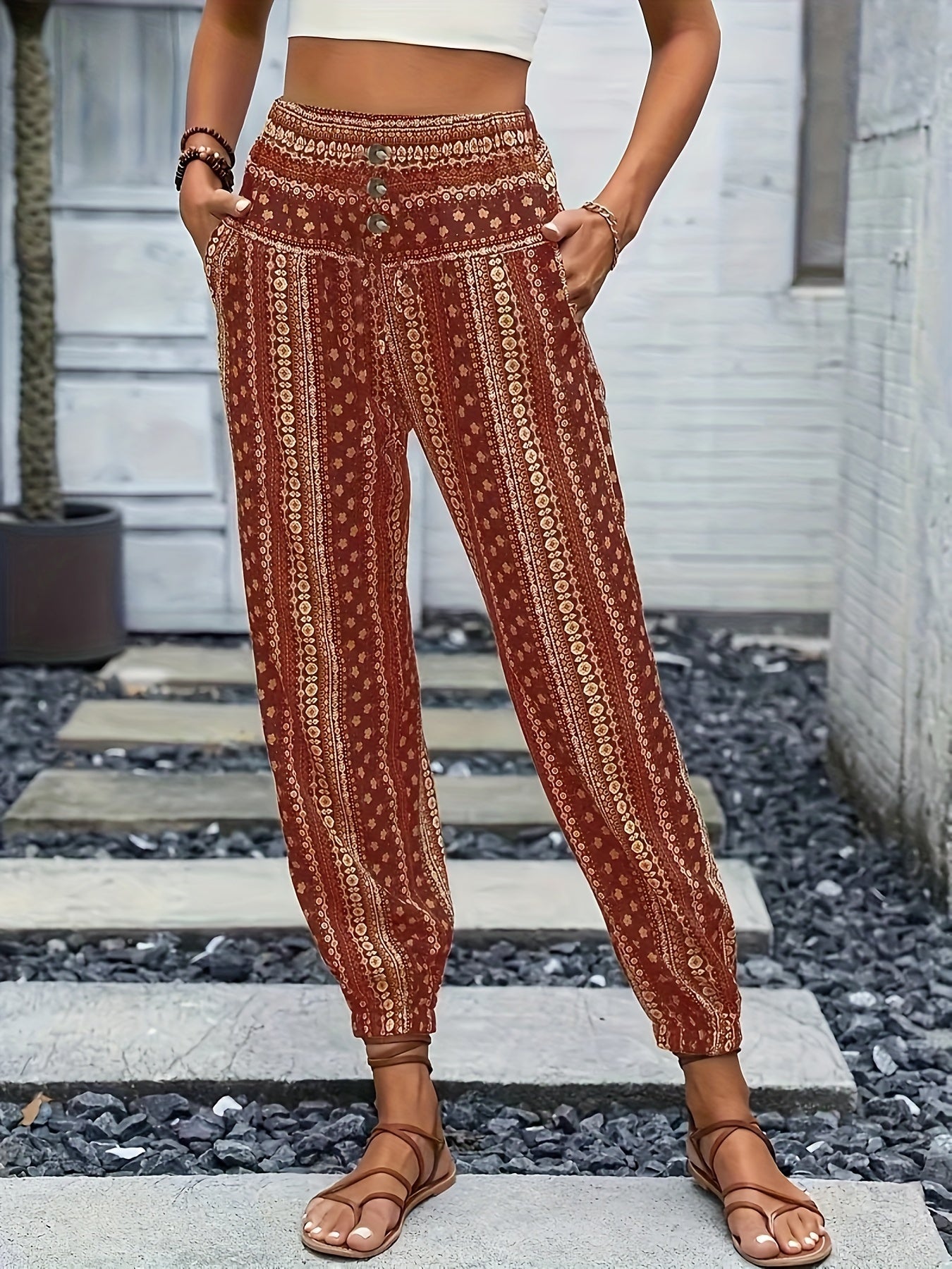 Boho Hoge Taille Damesbroek met Print & Geraffineerde Taille – Linara
