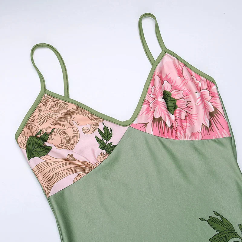 Bloemrijke zomer maxi jurk met V-hals en spaghettibandjes - Alina