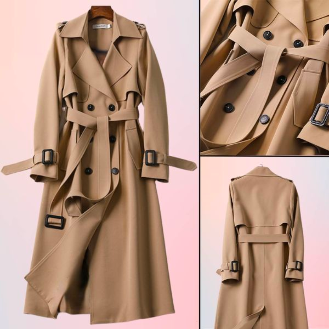 Trendy Dames Trenchcoat met Dubbele Knopen - Celina