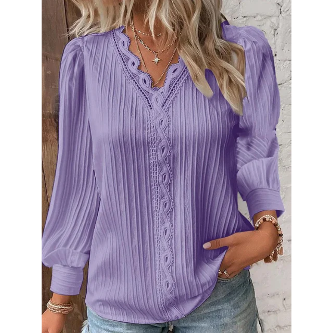 Stijlvolle damesblouse met V-hals en lange mouwen - Alvara