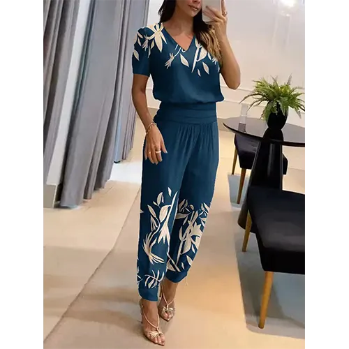 Trendy dames jumpsuit met korte mouwen en wijde pijpen - Alina