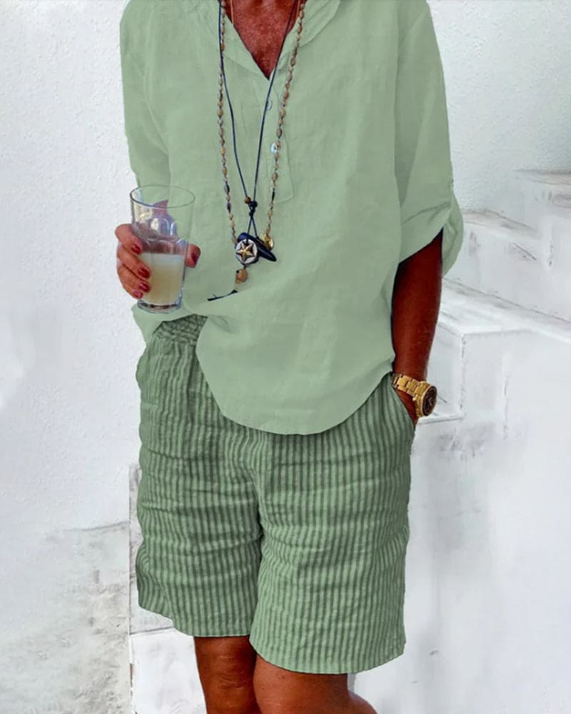 Gestreepte Katoen-Linnen Dames Shorts – Nina