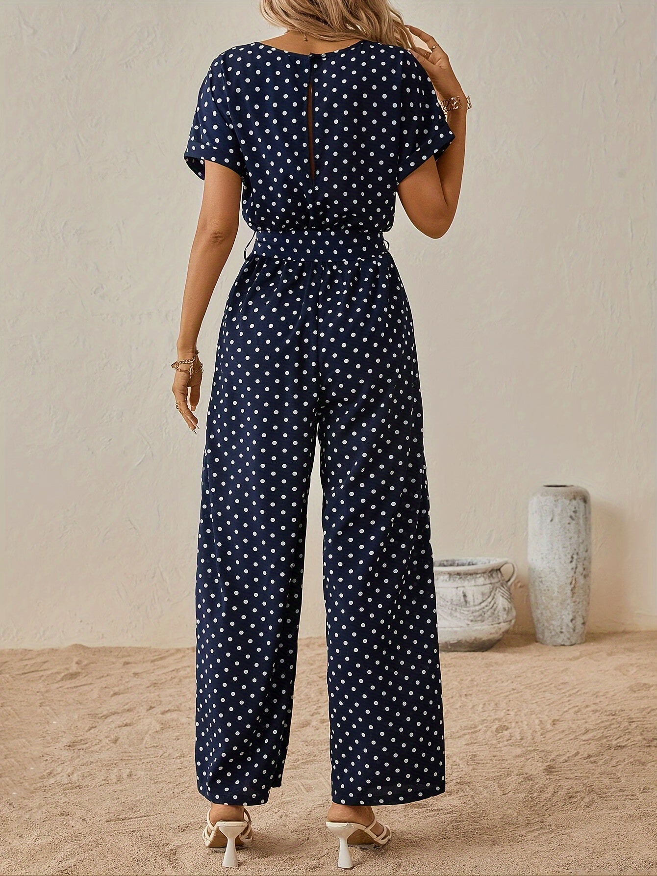 Trendy dames jumpsuit met tailleband en stippenpatroon - PunktLaune