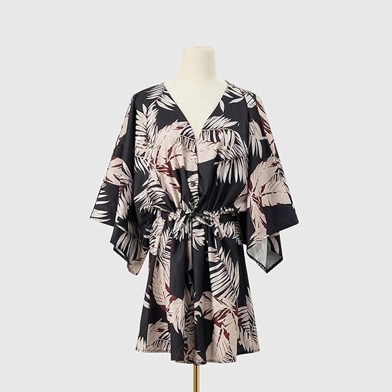 Zomerkleed met V-hals en ruche mouwen – Amira