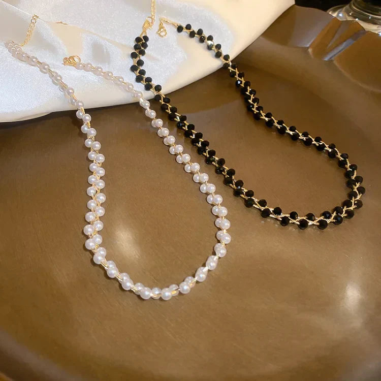Dubbele Kristallen en Parels Ketting - Amira
