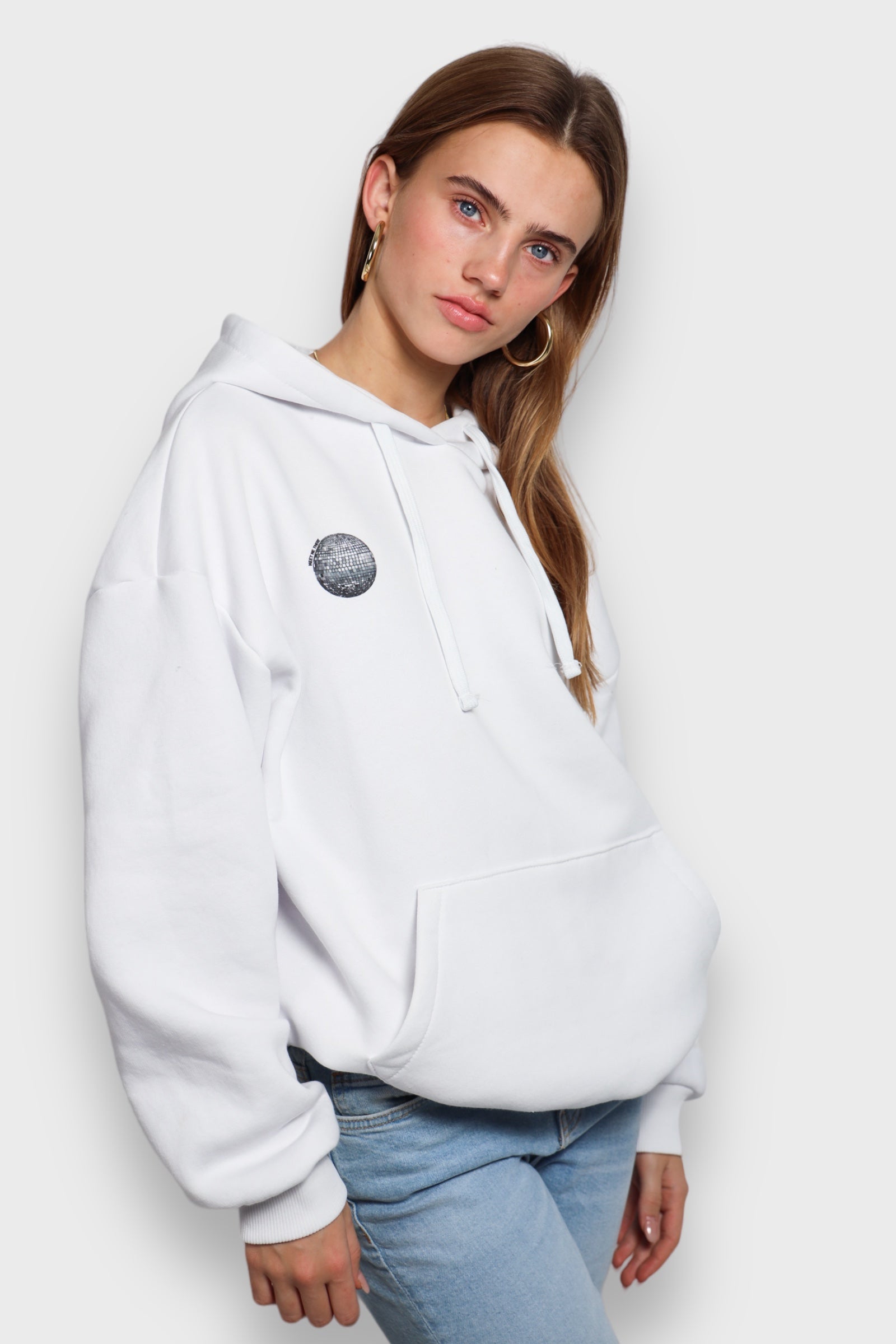 Witte Dames Hoodie met Discobalprint - BellaShine