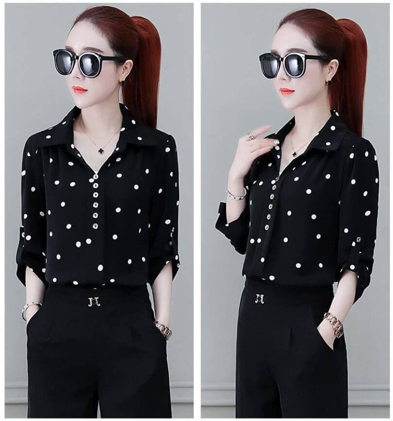 Stijlvolle dames chiffon blouse met knopen & omgeslagen kraag – Fenya