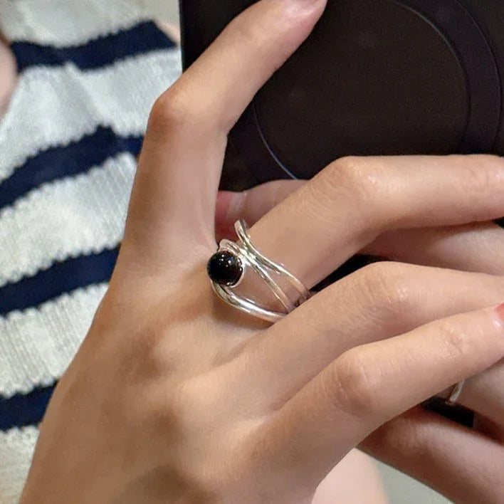 Zwarte Onyx Multilijnen Ring - Arden