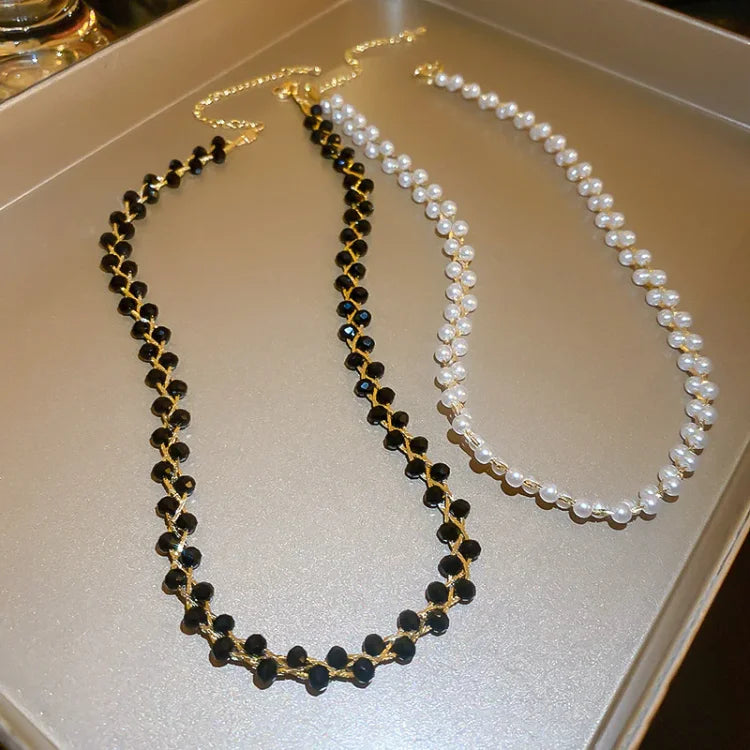 Dubbele Kristallen en Parels Ketting - Amira
