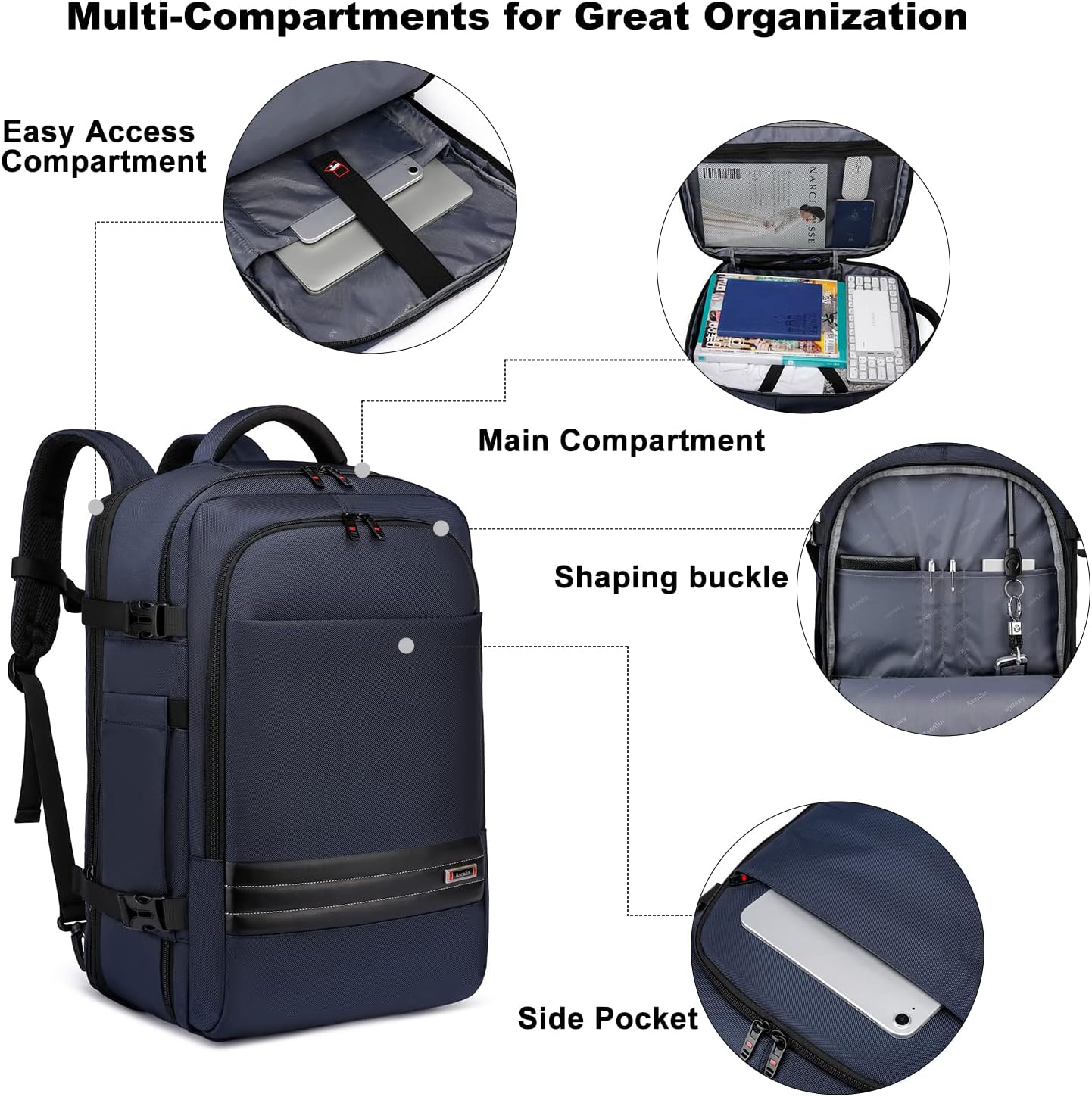 Uitbreidbare 45L–55L waterbestendige reiserugzak met 18" laptopvak