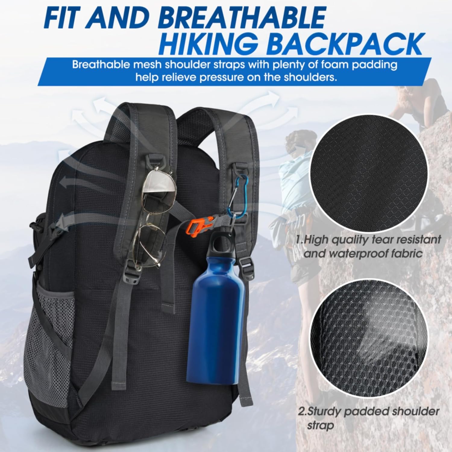 40L Waterdichte Wandel- & Kampeerrugzak – Lichtgewicht & Opvouwbaar – 1+1 GRATIS