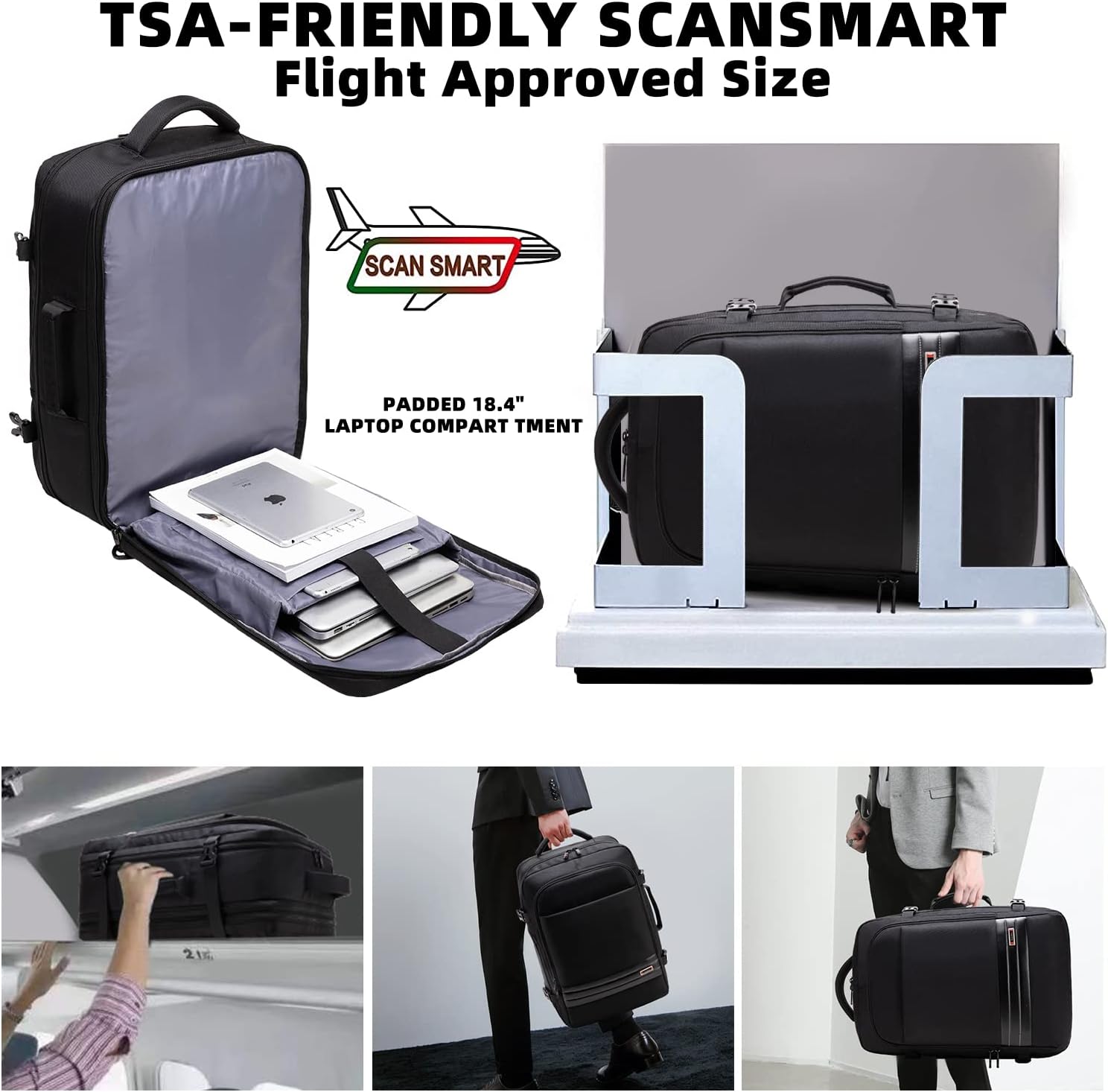Uitbreidbare 45L–55L waterbestendige reiserugzak met 18" laptopvak