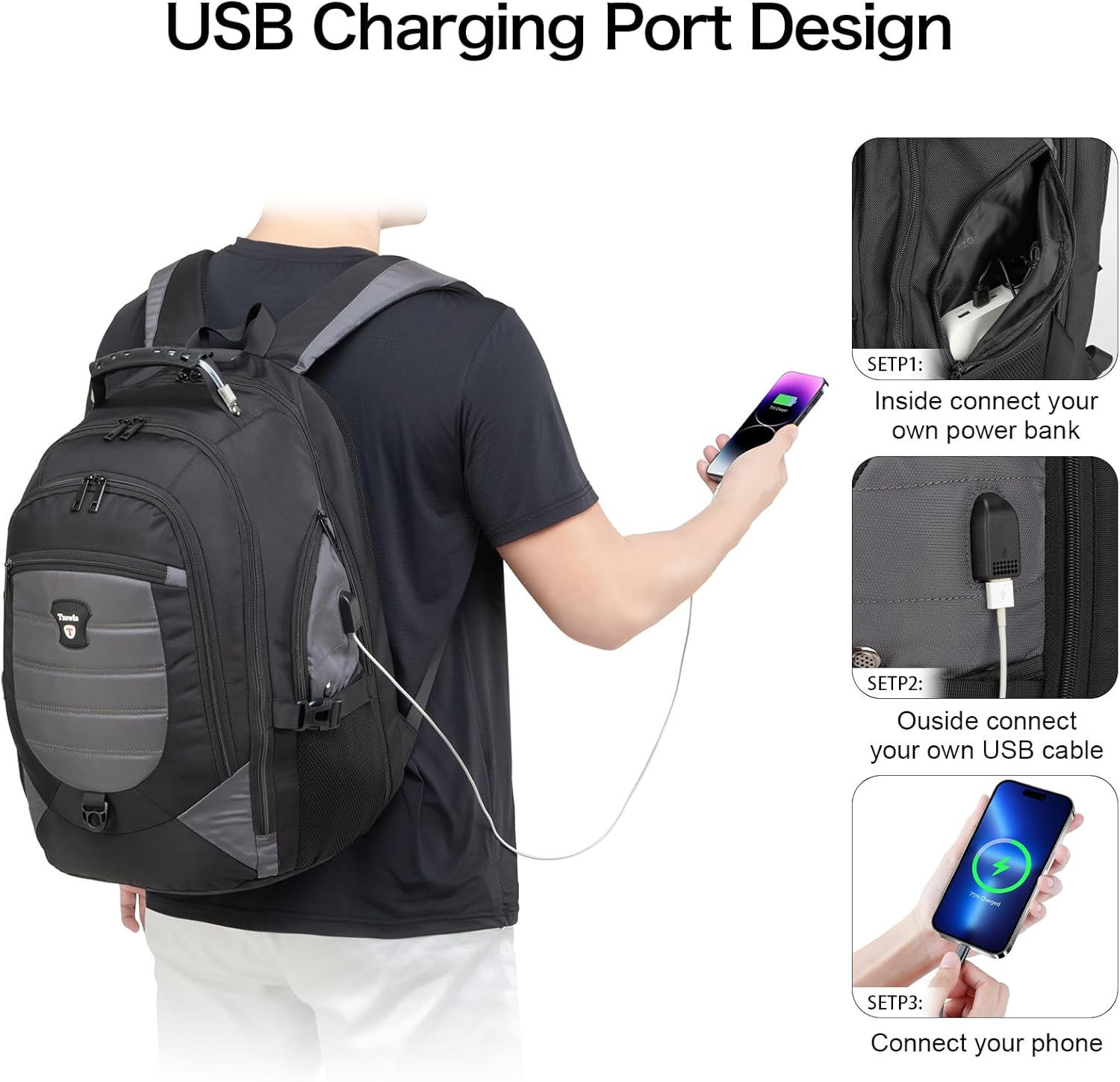 Waterdichte Anti-Diefstal Laptop- & Reisrugzak met USB-poort – 17,3"