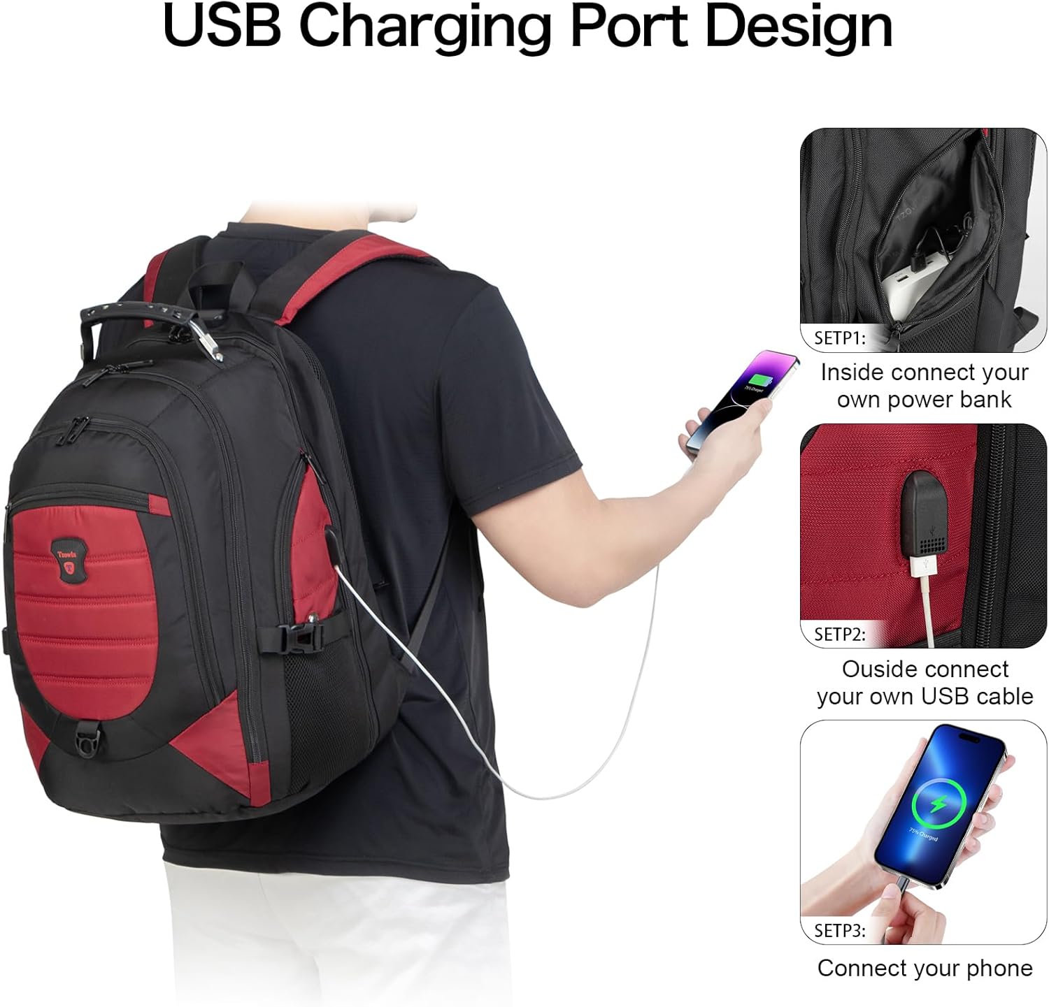 Waterdichte Anti-Diefstal Laptop- & Reisrugzak met USB-poort – 17,3"