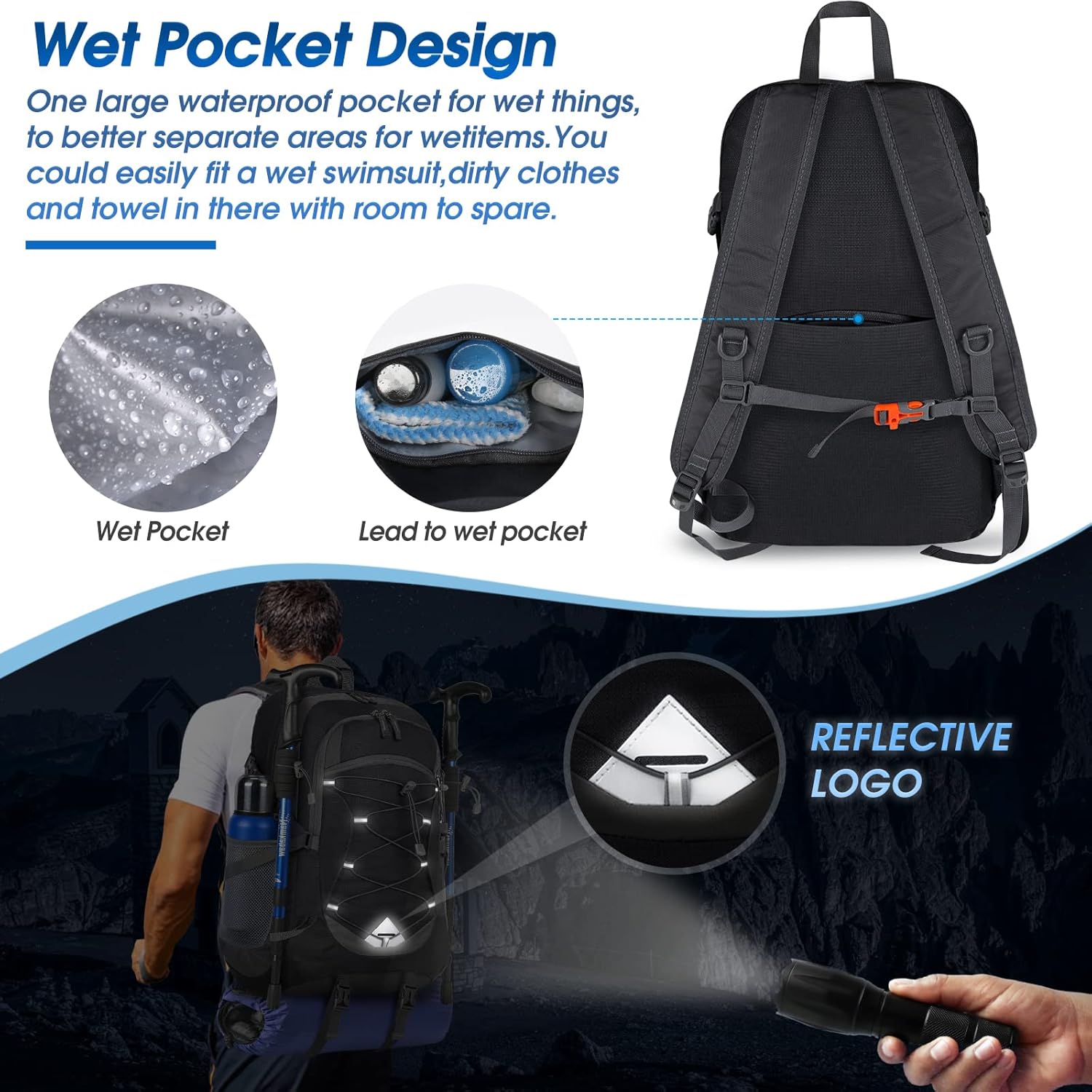 40L Waterdichte Wandel- & Kampeerrugzak – Lichtgewicht & Opvouwbaar – 1+1 GRATIS