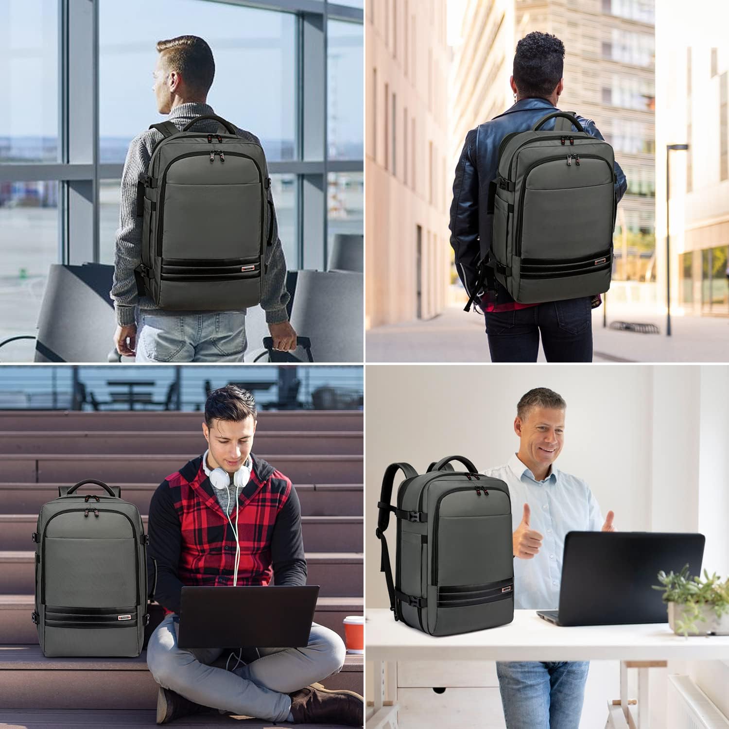 Uitbreidbare 45L–55L waterbestendige reiserugzak met 18" laptopvak